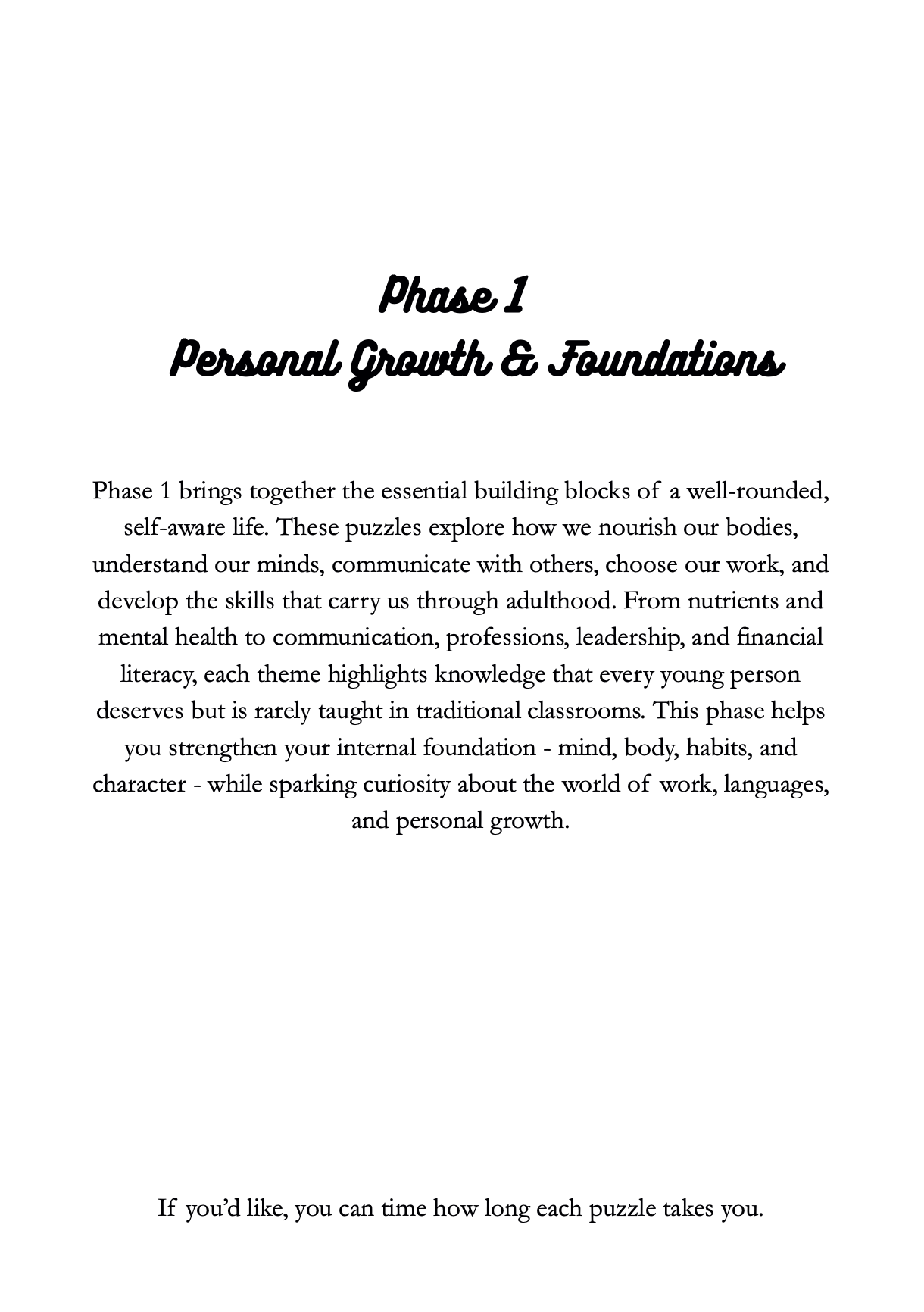Phase 1: Personal Growth & Foundations